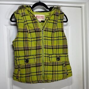 Mossimo Supply Co. Green Plaid Vest Quilted liner, faux fur hood size M